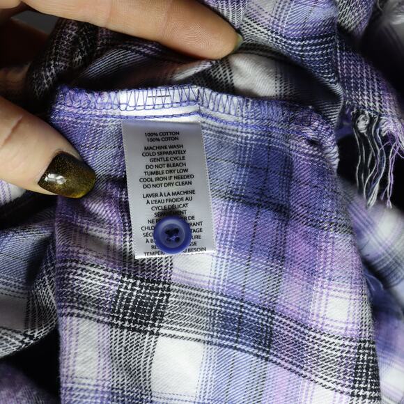 Beachlunchlounge Purple Plaid Button Front Shirt M Frayed Hem - Picture 4 of 4